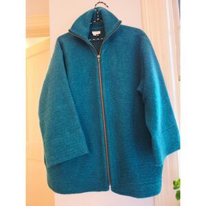 Go Lightly Boiled Wool Jacket Teal – Size 1 (M/L) Made in USA Lagenlook Artisan